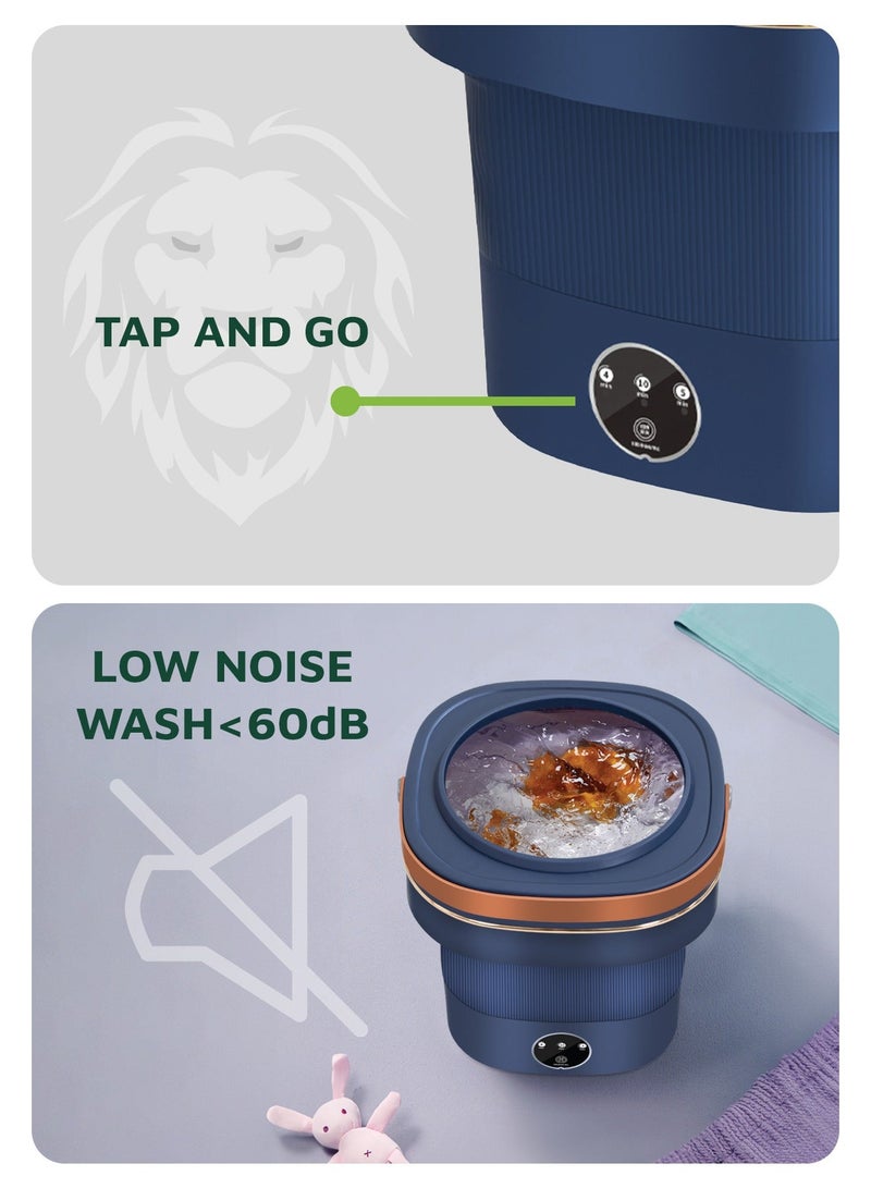 جرين ليون غسالة ملابس صغيرة قابلة للطي بسعة 9 لتر / حجم صغير / غسيل منخفض الضوضاء / سهلة الاستخدام / وظيفة التصريف / غسالة ملابس محمولة - أزرق - Image 4